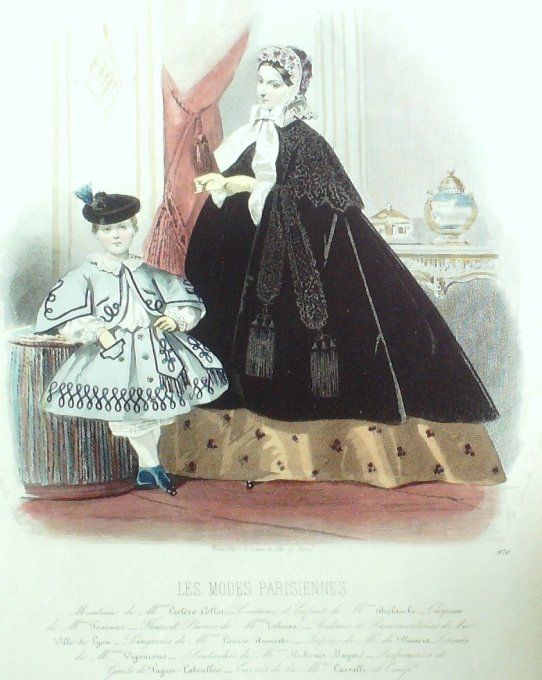 Gravure Les Modes Parisiennes 1861 # 970 Robe en lin Maison Leclère-Collot