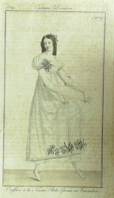 Gravure Mode Costume Parisien 1809 #  970 (eau forte old Fashion plate