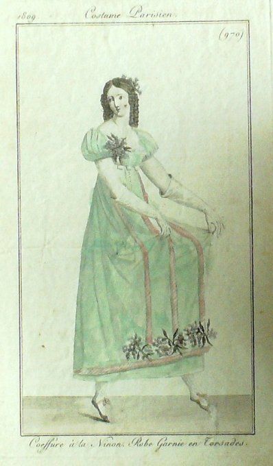 Gravure Mode Costume Parisien 1809 #  970b (eau forte old Fashion plate