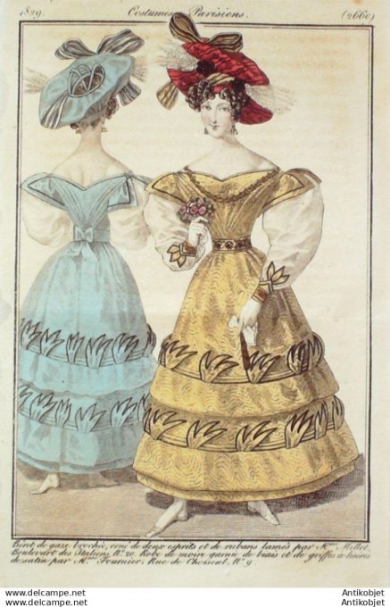 Gravure Mode Costume Parisien 1829 # 2755 (eau forte old Fashion plate