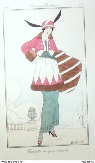 Gravure de mode Costume Parisien 1913 pl.118 HOHORE H Toilette