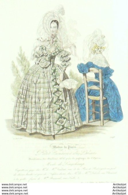 Gravure Mode Courrier des Dames 1836 # 1248 (eau forte old Fashion plate)
