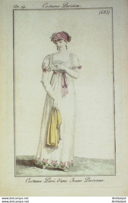 Gravure de mode Costume Parisien 1805 n° 683 (An 14) Costume paré