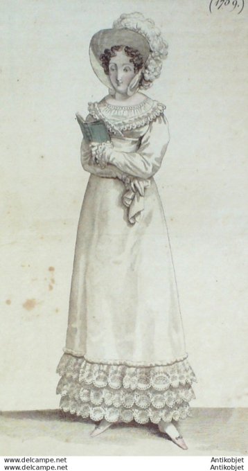 Costume Parisien 1818 # 1759 Robe perkale à corsage a schall