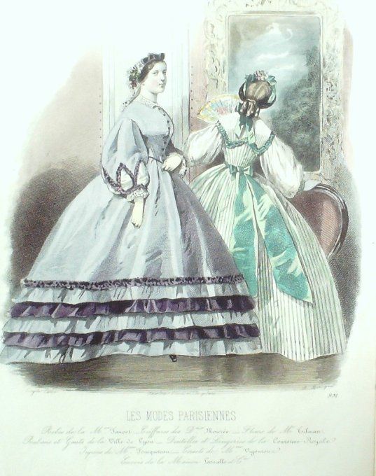 Gravure Les Modes Parisiennes 1861 # 971 Robes en Maison Fauvet
