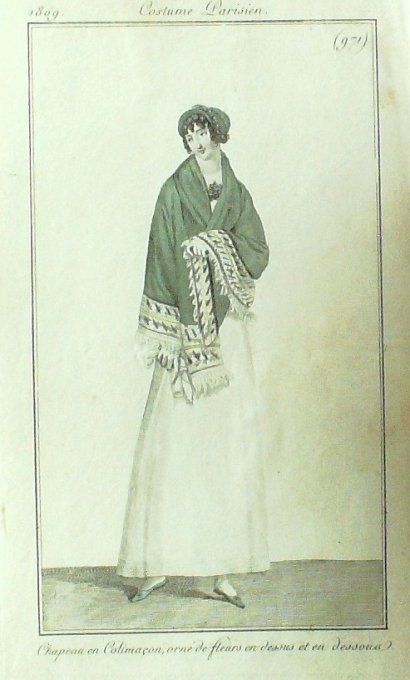 Gravure Mode Costume Parisien 1809 #  971 (eau forte old Fashion plate