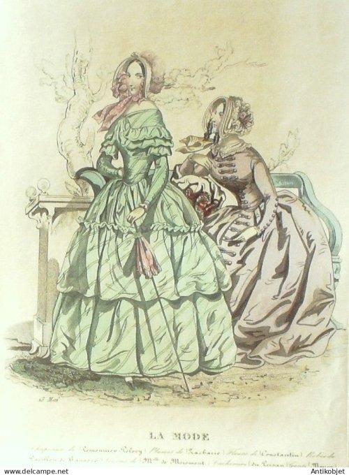 Gravure La mode 1843 #  9 (aquarelle old Fashion plate)