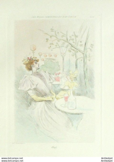 Gravure Mode Boutet (pointe seche aquarellee old Fashion plate) Pl 97-1902