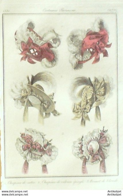 Costume Parisien 1830 # 2771 Bonnet de blonde et chapeaux
