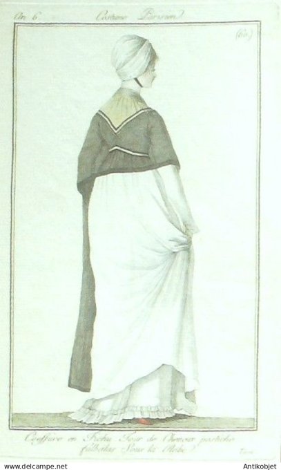 Costume Parisien 1797 an 6 # 60 (eau forte) Postiche falbalas  sous la robe