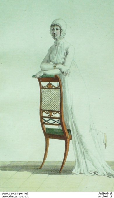 Gravure de mode Costume Parisien 1801 n° 343 (An 10) Cornette unie à pointes