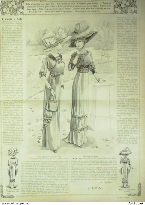 La Mode illustrée journal 1910 n° 40 Toilettes Costumes Passementerie
