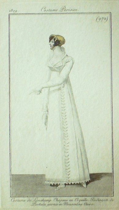 Gravure Mode Costume Parisien 1809 #  972 (eau forte old Fashion plate