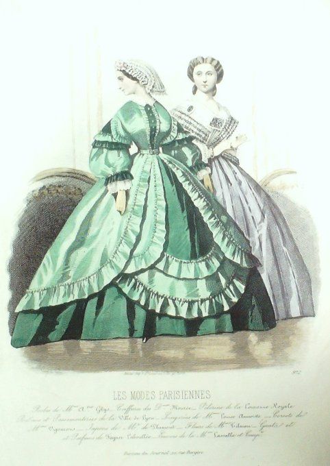 Gravure Les Modes Parisiennes 1861 # 972 Robes velours Maison Ghys