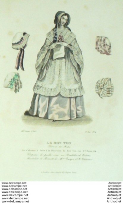Gravure Mode Le Bon Ton 1846 13 #  4 (aquarelle old fashion plate)