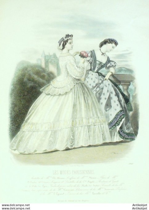 Gravure Les Modes Parisiennes 1863 #1066 Robes tulle Maison Plé-Horain