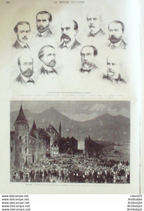 Le Monde illustré 1873 n°832 Italie Turin Duc Aoste Espagne Gerone Don Sabalis Suisse Yverdon