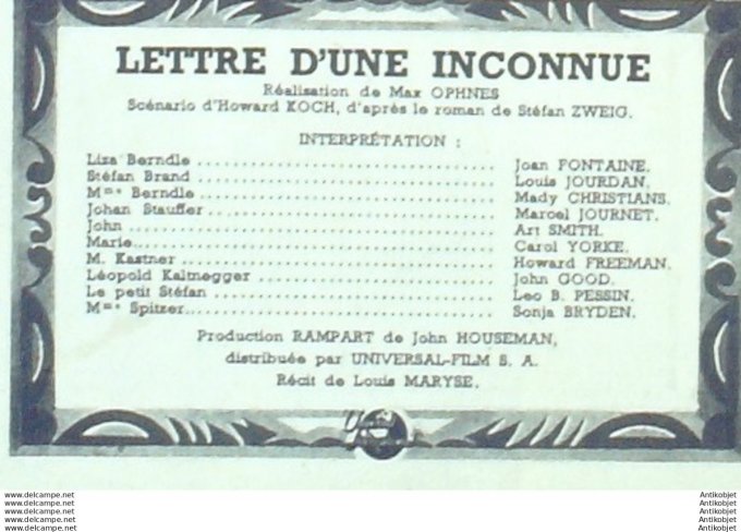 Mon Film 120 48-12- 6 Lettre d'une inconnue Howard Freeman Art Smith