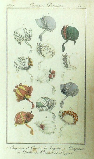 Gravure Mode Costume Parisien 1809 #  973 (eau forte old Fashion plate