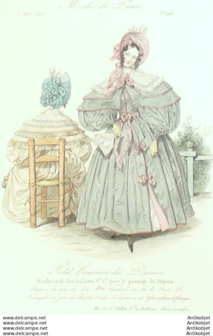 Gravure Mode Courrier des Dames 1834 # 1146 (eau forte old Fashion plate)
