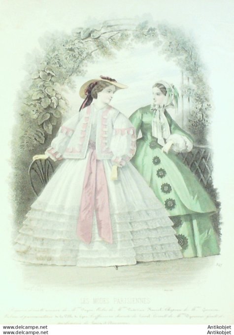 Gravure Les Modes Parisiennes 1859 # 847 Peignoir & veste  Maison Payan