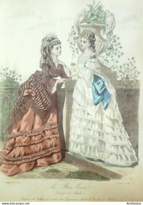 Gravure Mode Le Bon Ton 1872 # 25b (aquarelle old fashion plate)