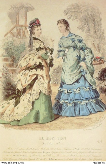 Gravure Mode Le Bon Ton 1873 # 95 (aquarelle old fashion plate)