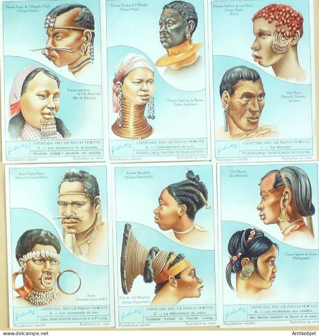 Chromo Liebig Sang 1292 Esthetique chez les peuples primitifs (1934)