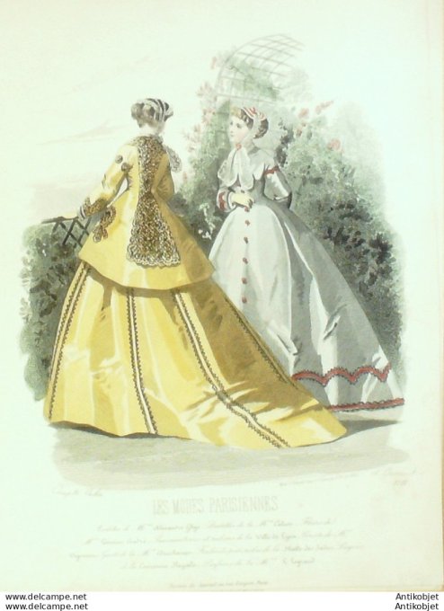 Gravure Les Modes Parisiennes 1865 #1218 Robes gros d'Italie Maison Ghys