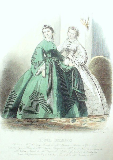 Gravure Les Modes Parisiennes 1861 # 975 Robes Satin Maison Ghys