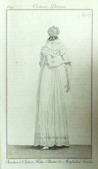 Gravure Mode Costume Parisien 1809 #  975 (eau forte old Fashion plate