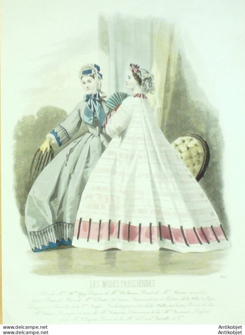 Gravure Les Modes Parisiennes 1863 #1067 Robes gros de Naples Maison Ghys