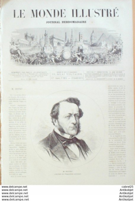Le Monde illustré 1873 n°835 Canada Halifax Espagne Barcelone Chefs Carlistes Palestine Jerusalem It