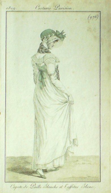 Gravure Mode Costume Parisien 1809 #  976 (eau forte old Fashion plate