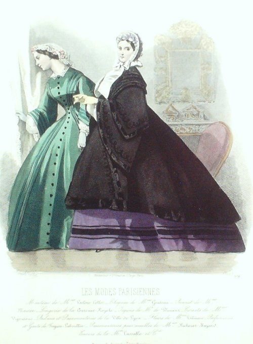 Gravure Les Modes Parisiennes 1861 # 976 Manteau velours Maison Leclère-Collot