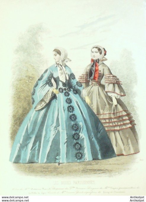 Gravure Les Modes Parisiennes 1859 # 848 Robes gros de Naples  Maison Rascol
