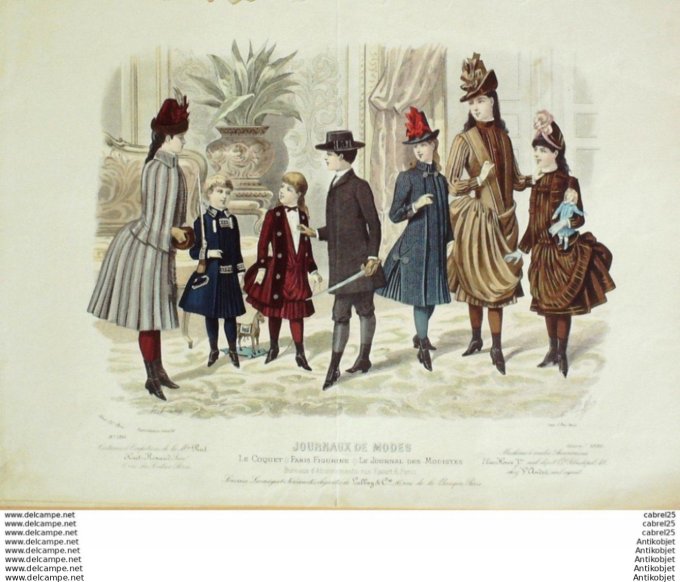 Gravure Mode Le Coquet 1886 # 43 (Old Fashion plate)