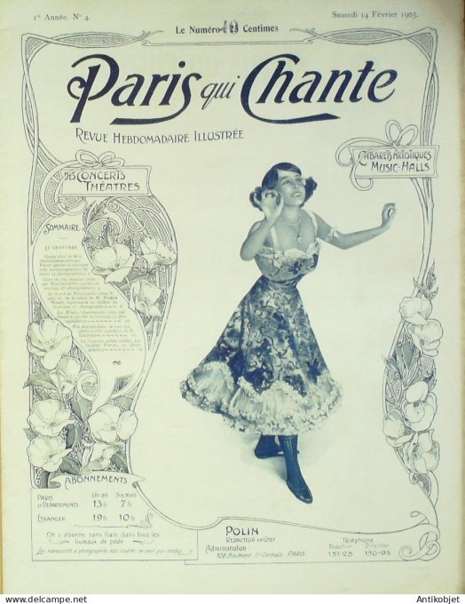 Paris qui chante 1903 n°  4 Polin Mistinguette Dranem Galipaux Pintel