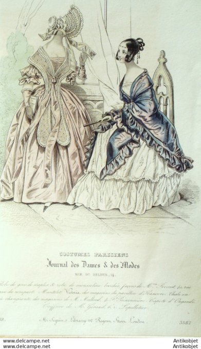 Gravure de mode Costume Parisien 1838 n°3582 Robe de gros de Naples