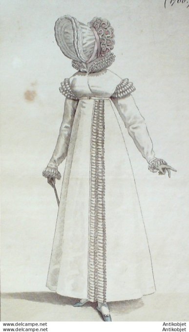 Gravure de mode Costume Parisien 1818 n°1760 Redingote à perkal