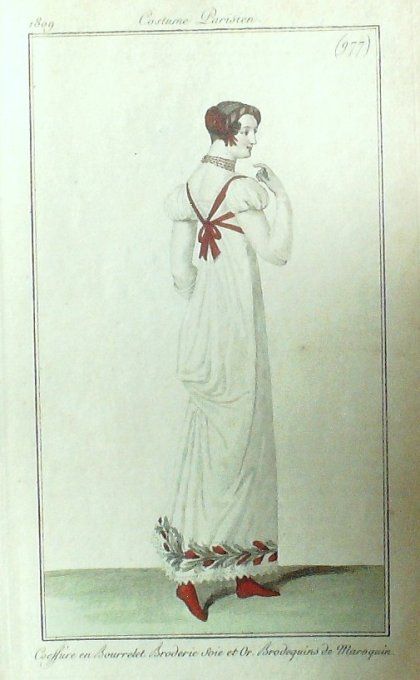 Gravure Mode Costume Parisien 1809 #  977 (eau forte old Fashion plate