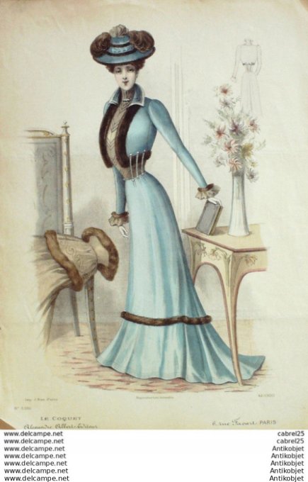 Gravure Mode Le Coquet 1900 # 42 (Old Fashion plate)