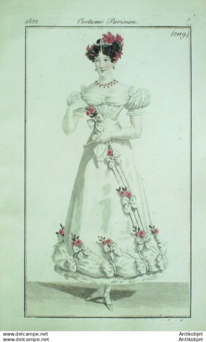 Gravure Mode Costume Parisien 1822 # 2119 (eau forte old Fashion plate