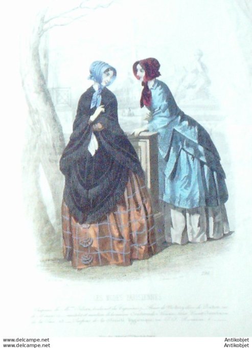 Gravure Les Modes Parisiennes 1847 # 296 Mantelet manteau Maison Couchonnal