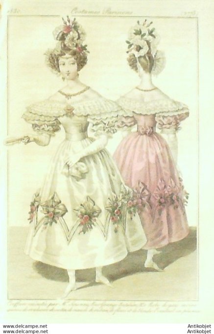 Costume Parisien 1830 # 2773 Robes de gaze moirée