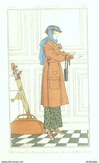 Gravure Costume Parisien 1913 # 60 Taquoy Maurice (eau forte) Tailleur écossais