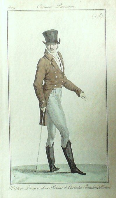 Gravure Mode Costume Parisien 1809 #  978 (eau forte old Fashion plate