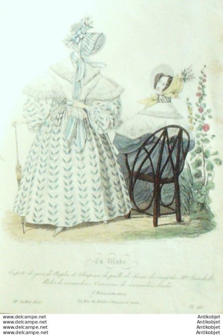 Gravure La mode 1835 # 461 (aquarelle old Fashion plate)