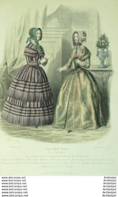 Gravure Mode Le Bon Ton 1844 # 40 (aquarelle old fashion plate)