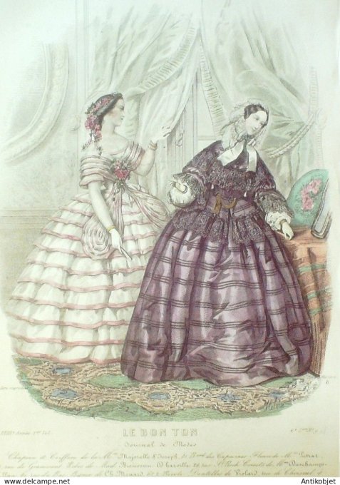 Gravure Mode Le Bon Ton 1857 23 #  9 (aquarelle old fashion plate)